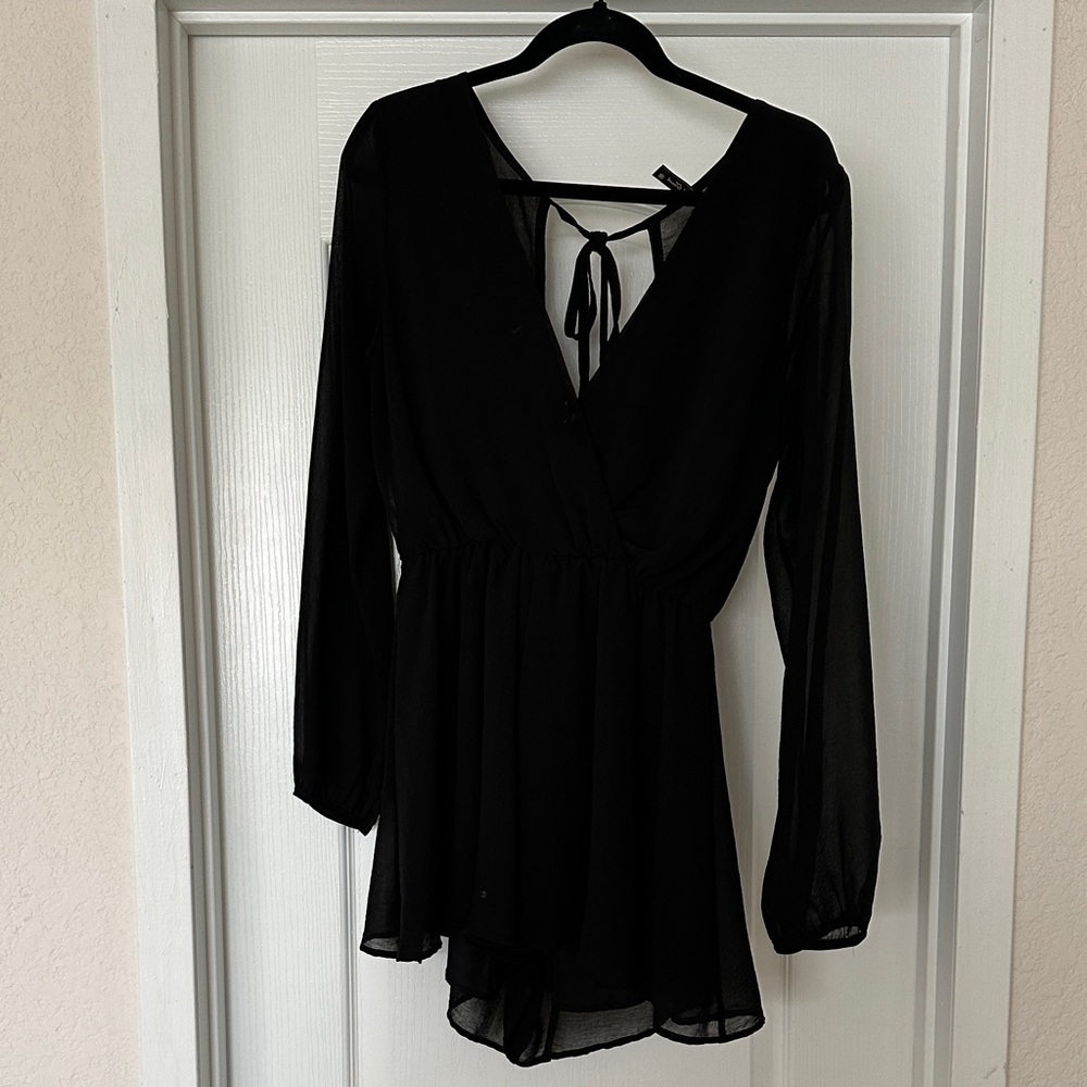 Final Touch Black Sheer Long Sleeve Romper